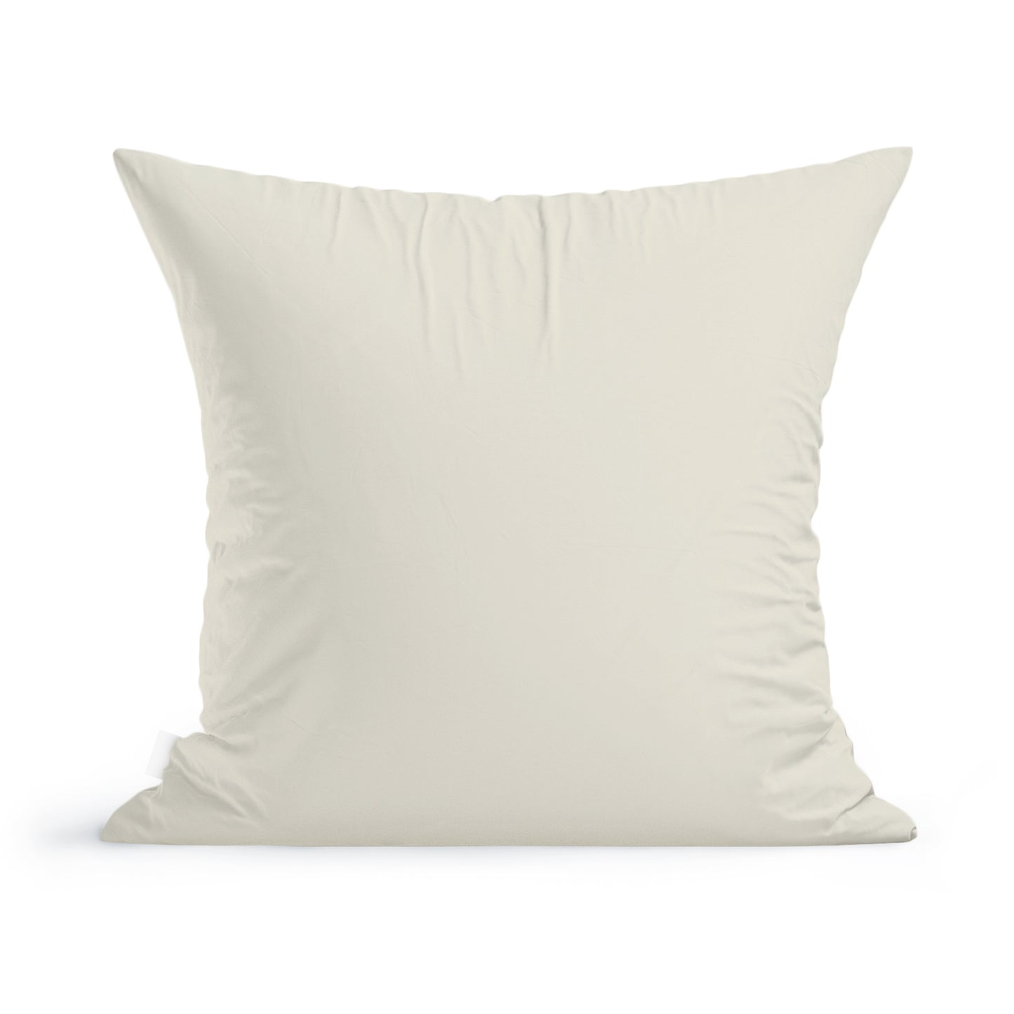 A plain, cream-colored square State of Maine Pillow with a smooth texture, positioned upright against a white background, featuring a machine washable cotton pillow cover by Rustic County.