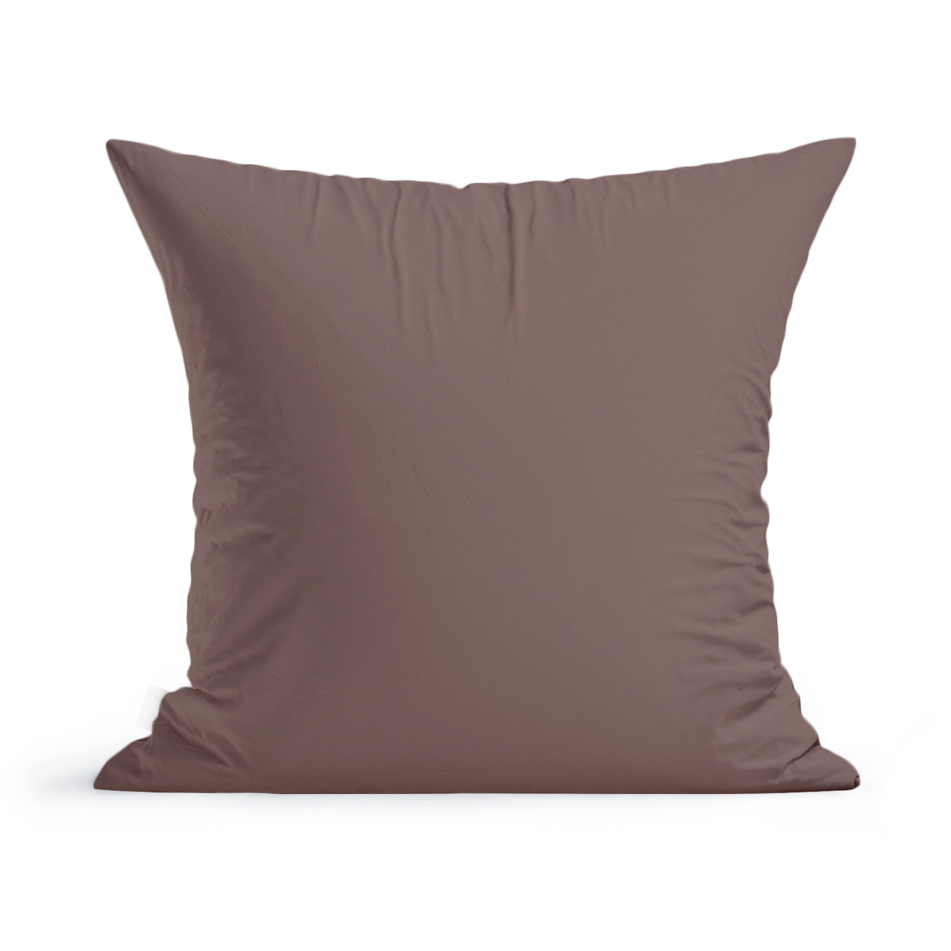 A square, fluffy pillow with a solid brown cover, reminiscent of the natural beauty found in Maine. The pillow appears smooth and slightly wrinkled, sitting upright against a white background, much like the Rustic County Maine Pinecones Pillow.